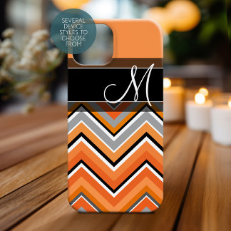 Chic Chevron Pattern Black Gray Orange Monogram Case-Mate iPhone 14 Case