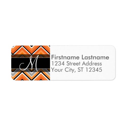 Chic Chevron Pattern Black Gray Orange Monogram Label