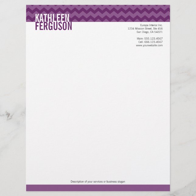 Chic chevron pattern deep purple two tone stylish letterhead (Front)