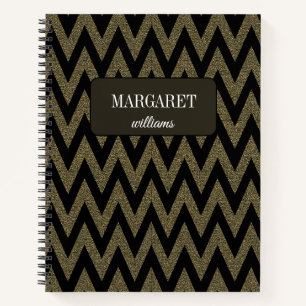 Chic chevron zigzag  glitter &black custom name notebook