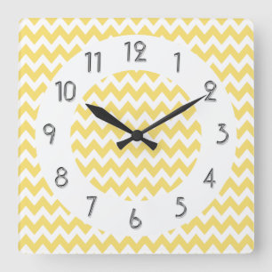 Chic Chevrons Pattern - Lemon White Square Wall Clock