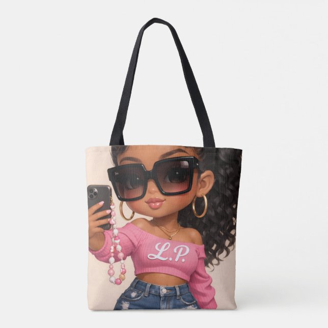 Chic Chibi Woman Illustration Tote Bag  (Back)