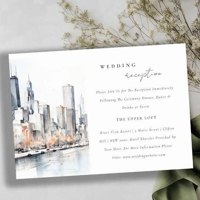 Chic Chicago Illinois City Scape Wedding Reception Enclosure Card (Creator Uploaded)