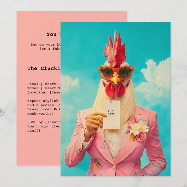 Chic Chicken in Pink Suit Invitation (Front/Back)