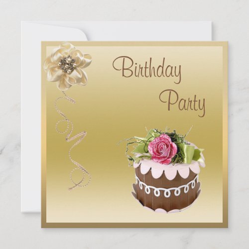 Chic Chocolate Cake  Rose Gold Birthday Party Invitation