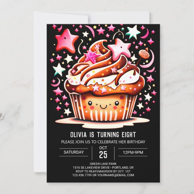 Chic Chocolate Delight Muffin Girl Birthday Invitation (Front)