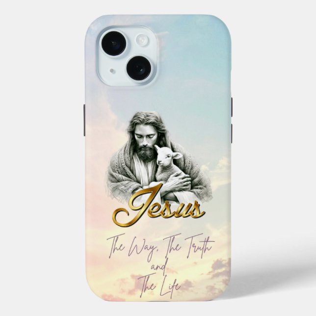 Chic Christian Pastel Sky Jesus Lamb Gold Script Case-Mate iPhone Case (Back)