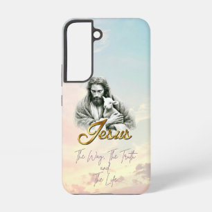 Chic Christian Pastel Sky Jesus Lamb Gold Script Samsung Galaxy S22 Case