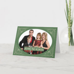 Chic Christmas Art Deco Green Frame Custom Photo Holiday Card