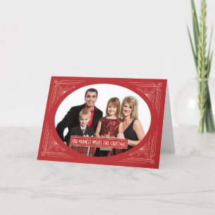 Chic Christmas Art Deco Red Frame Custom Photo Holiday Card