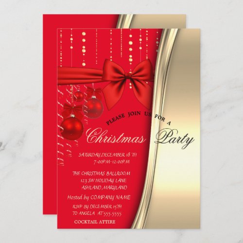 Chic Christmas BallsBowGold Corporated Party  Invitation