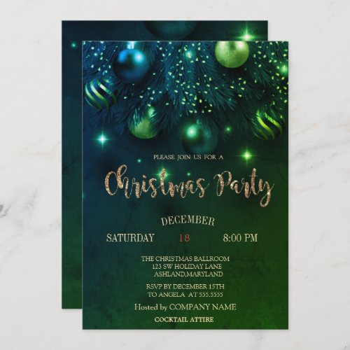 Chic Christmas Balls Green Christmas Company Party Invitation