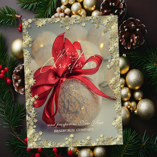 Chic Christmas Balls Red Bow Stars Company Holiday Card