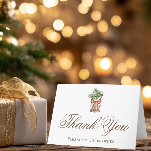Chic Christmas Bell Wedding Customized Thank You Card | Zazzle