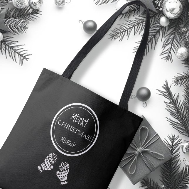Chic Christmas Black and White Personalized Tote Bag (Creator Uploaded)