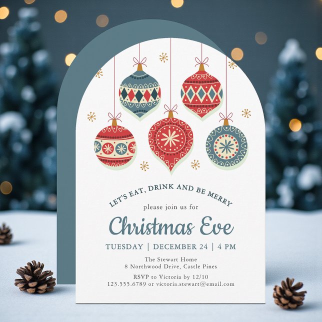 Chic Christmas Eve Dinner Ornament Invitation (Creator Uploaded)