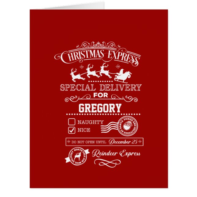 Chic Christmas Express Special Delivery Monogram Cards (Front)