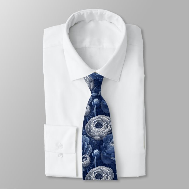 Chic Christmas Gift For Dad Ranunculus Flower Neck Tie (Tied)