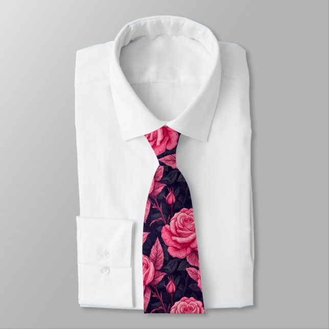 Chic Christmas Gift For Him Rose Flower Neck Tie (Tied)
