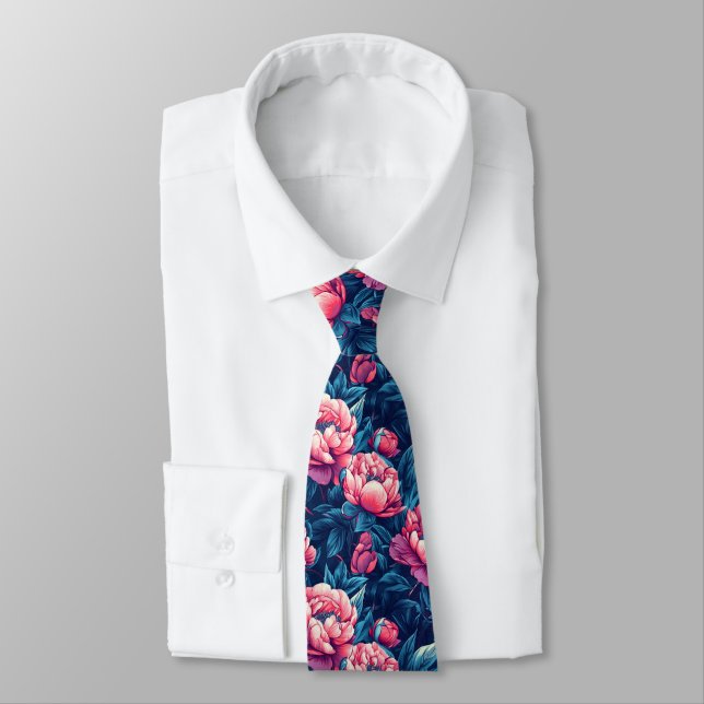 Chic Christmas Gift For Men Peonies Neck Tie (Tied)