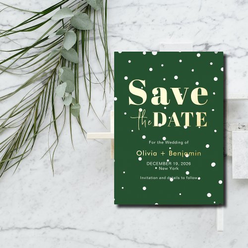 Chic Christmas Green Elegant Wedding Save The Date Foil Invitation
