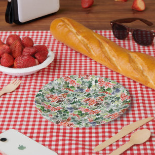 Chic Christmas Greenery Red Berries Holiday Party Paper Plates