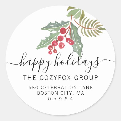 Chic Christmas Holly Berry Address Classic Round Sticker