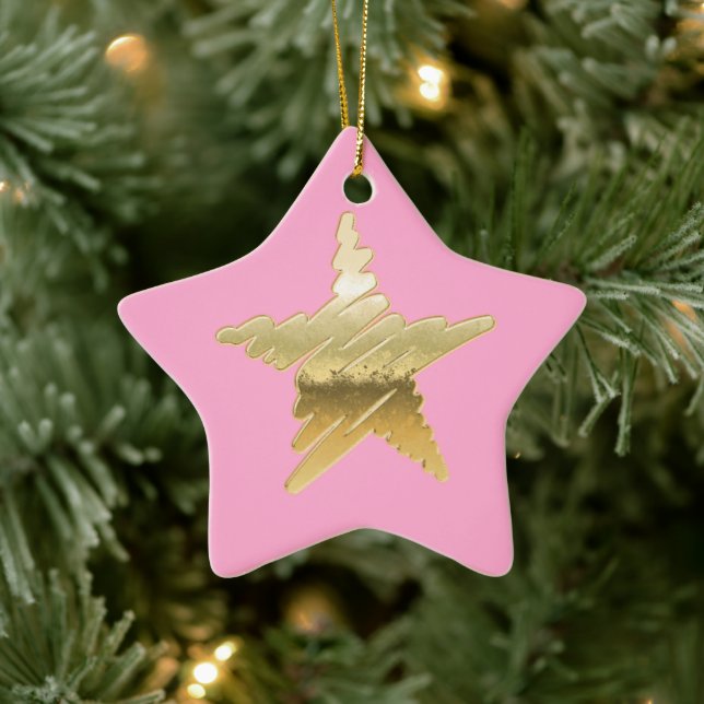 Chic Christmas metallic gold star pink Ceramic Ornament (Tree)