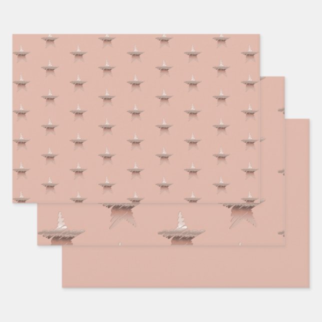 Chic Christmas metallic rose gold star chestnut Wrapping Paper Sheets (Set)