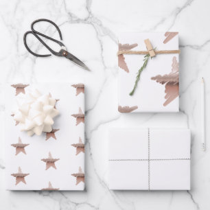 Chic Christmas metallic rose gold star white Wrapping Paper Sheets