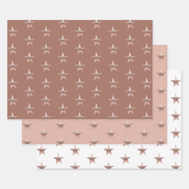 Chic Christmas metallic rose gold star  Wrapping Paper Sheets (Set)