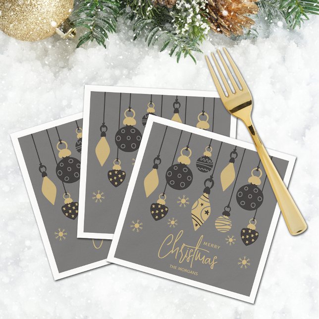 Chic Christmas Ornaments on Grey  Napkins (Chic Merry Christmas tree ornaments on grey personalized cocktail napkins)