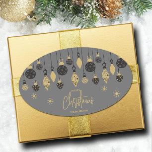 Chic Christmas Ornaments on Grey Oval Sticker