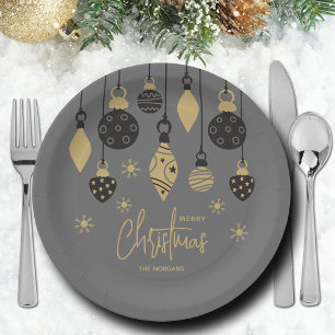 Chic Christmas Ornaments on Grey Paper Plates