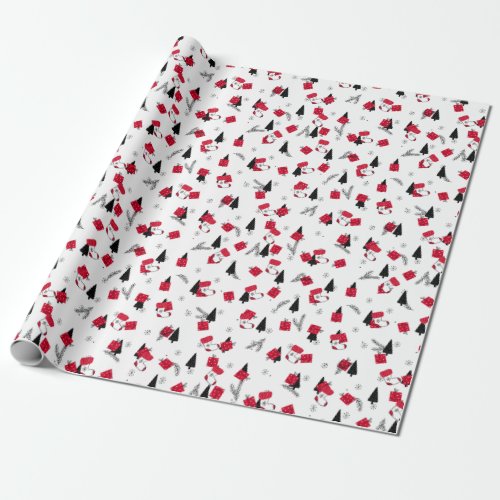 Chic Christmas Pattern Of Red Black White Wrapping Paper