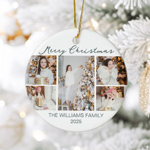 Chic Christmas Photo Collage 2025 Keepsake Ceramic Ornament