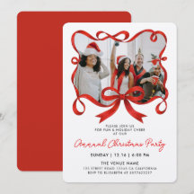 Chic Christmas Photo Red Ribbon Calligraphy Script