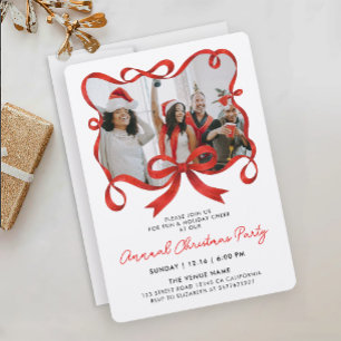 Chic Christmas Photo Red Ribbon Calligraphy Script Invitation