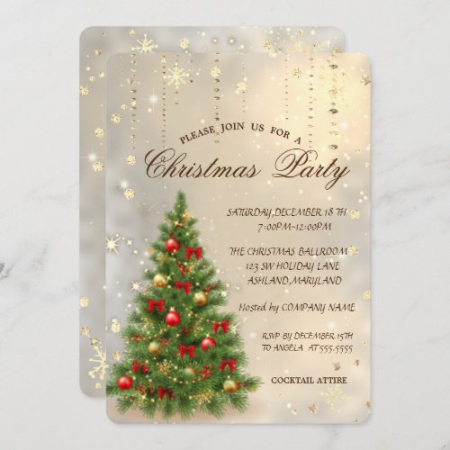  Chic Christmas Pine TreeSnowflakes Christmas  Invitation