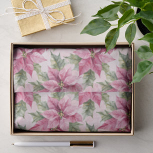 Chic Christmas Pink Poinsettia Floral Tissue Paper