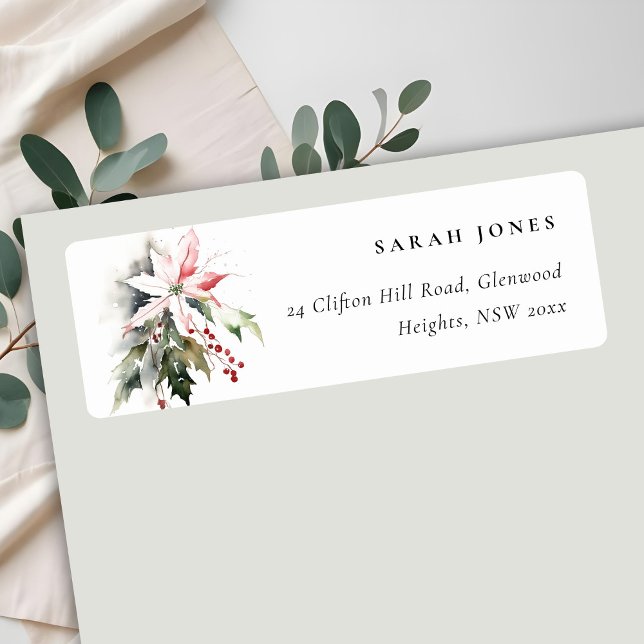 Chic Christmas Poinsettia Berries Foliage Address Label (Creator Uploaded)