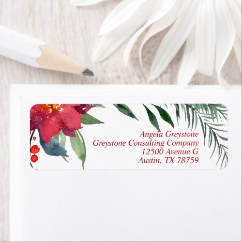 Chic Christmas Poinsettia Business Return Address Label