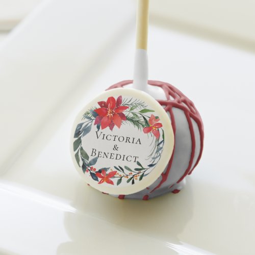 Chic Christmas Poinsettia Floral Wreath Wedding Cake Pops