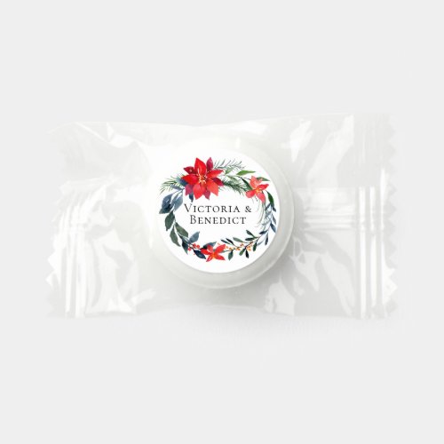 Chic Christmas Poinsettia Floral Wreath Wedding Life Saver Mints