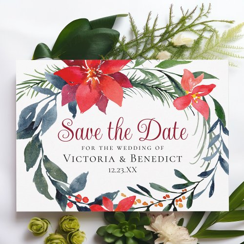 Chic Christmas Poinsettia Wreath Website QR Code Invitation