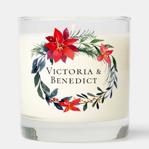 Chic Christmas Red Poinsettia Personalized Wedding Scented Candle