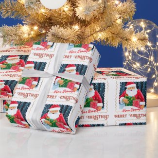 Chic Christmas Santa under the snow with gifts