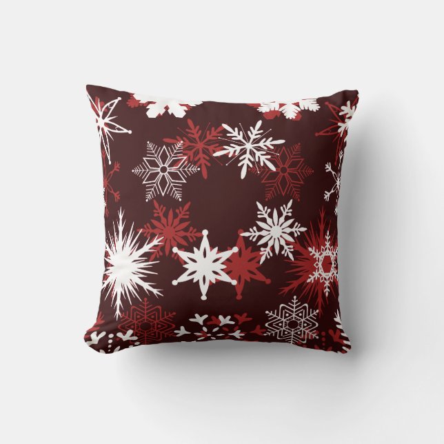 Chic Christmas snowflakes burgundy and white Throw Pillow (Front)