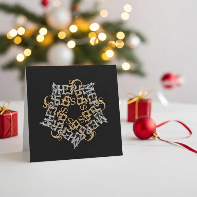 Chic Christmas Star Gold Silver Calligraphy, Black (Elegant Christmas Card for personal and business use)