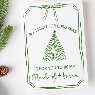 Chic Christmas Tree & Bow Maid of Honor Proposal Card